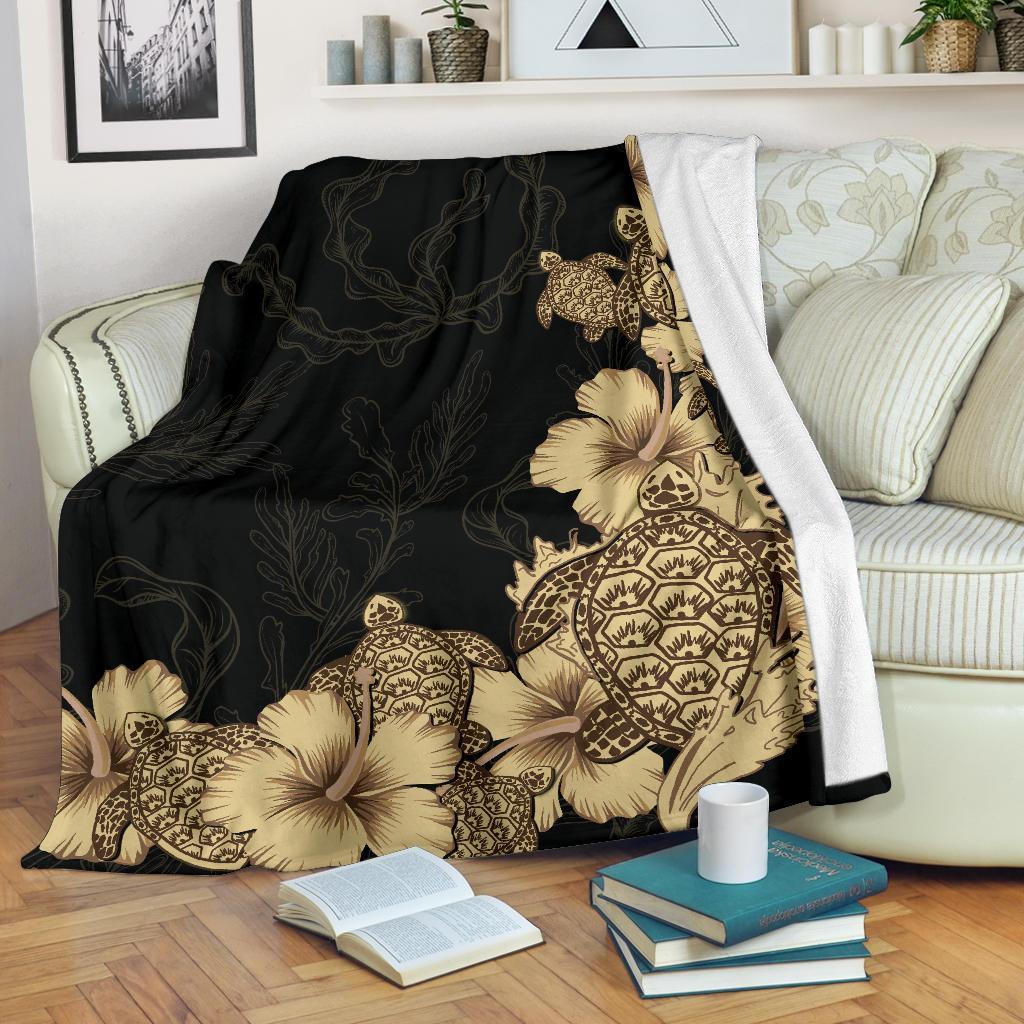hibiscus-plumeria-golden-turtle-premium-blanket