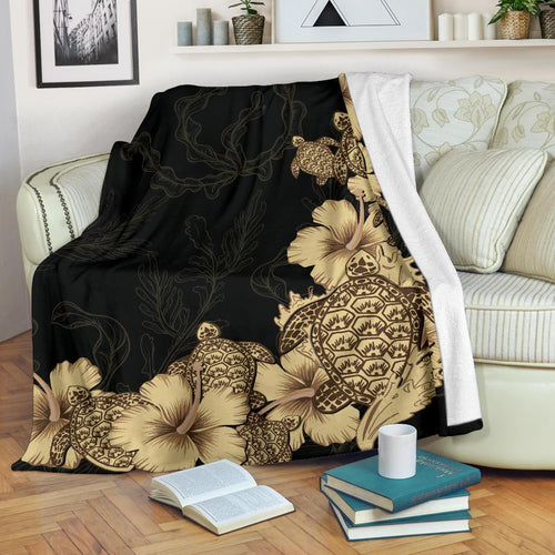 hibiscus-plumeria-golden-turtle-premium-blanket