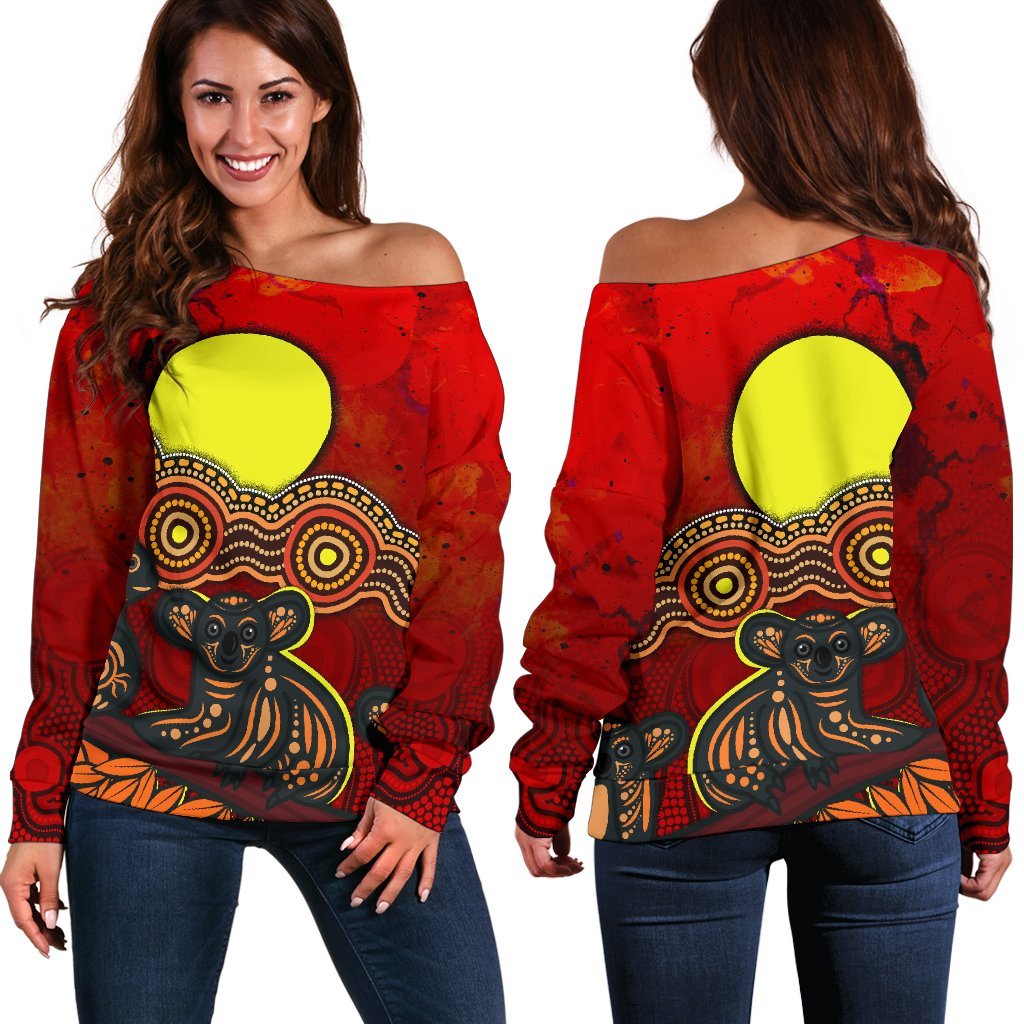 Aboriginal Off Shoulder Sweater - Australian Indigenous Koala - Vibe Hoodie