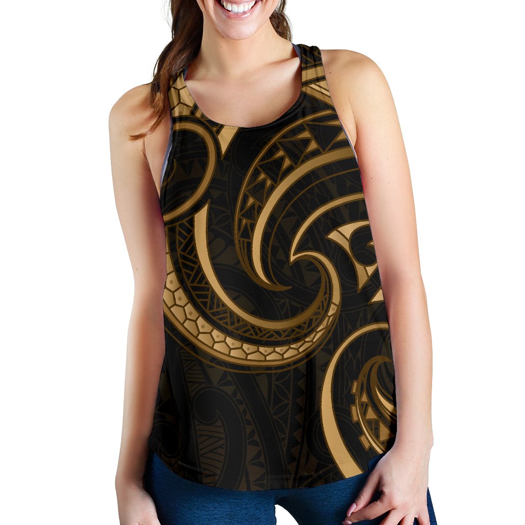 New Zealand Maori Mangopare Women Racerback Tank Polynesian - Gold - Vibe Hoodie