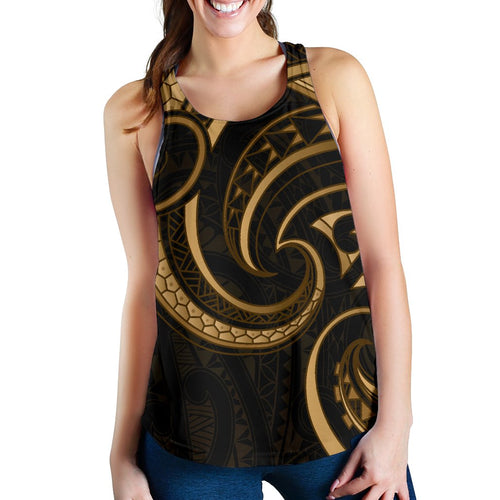 New Zealand Maori Mangopare Women Racerback Tank Polynesian - Gold - Vibe Hoodie