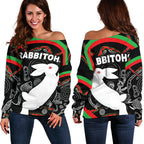 Rabbitohs Women Off Shoulder Sweater Indigenous Mystery Vibes - Vibe Hoodie