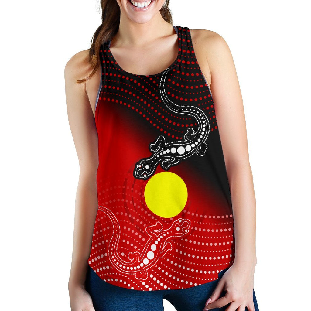 Aboriginal Women's Racerback Tank - Two Indigenous Lizard - Vibe Hoodie