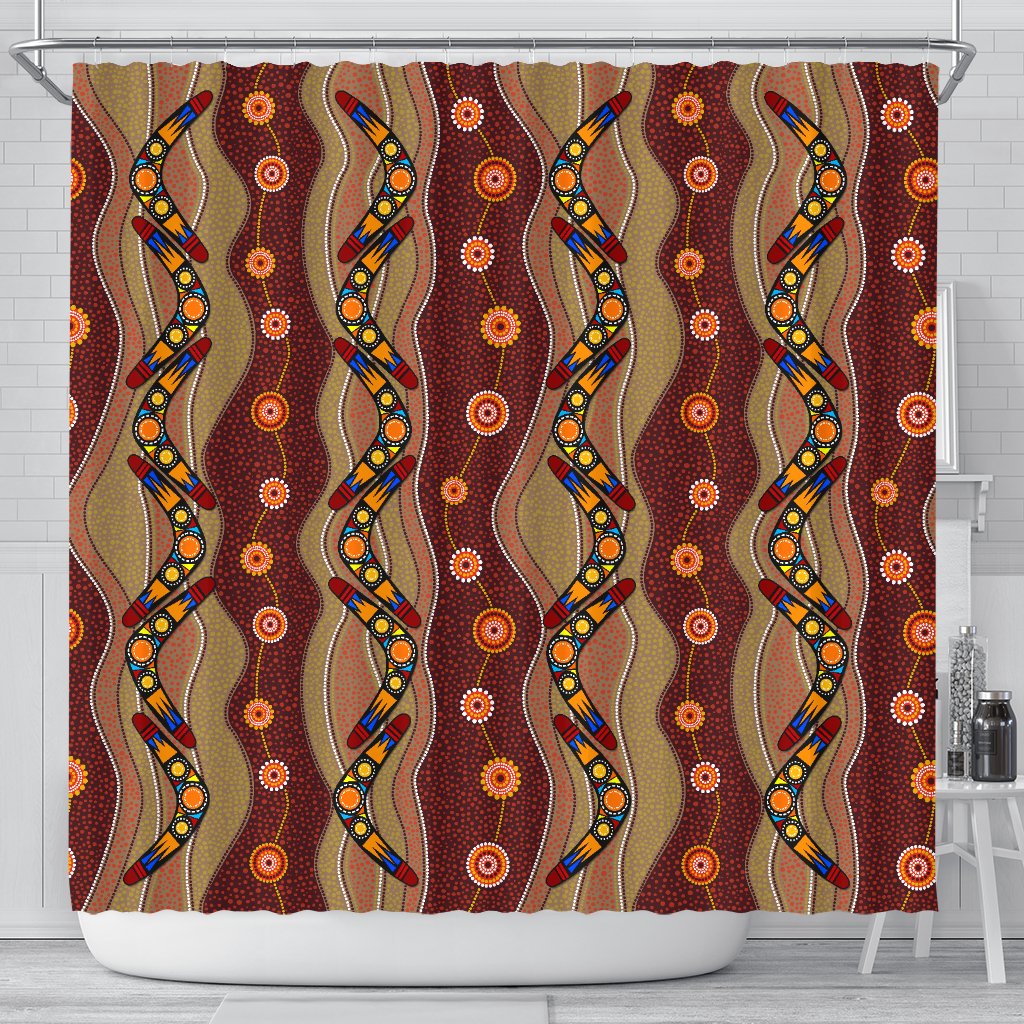 aboriginal-shower-curtain-boomerang-dot-painting-circle-patterns