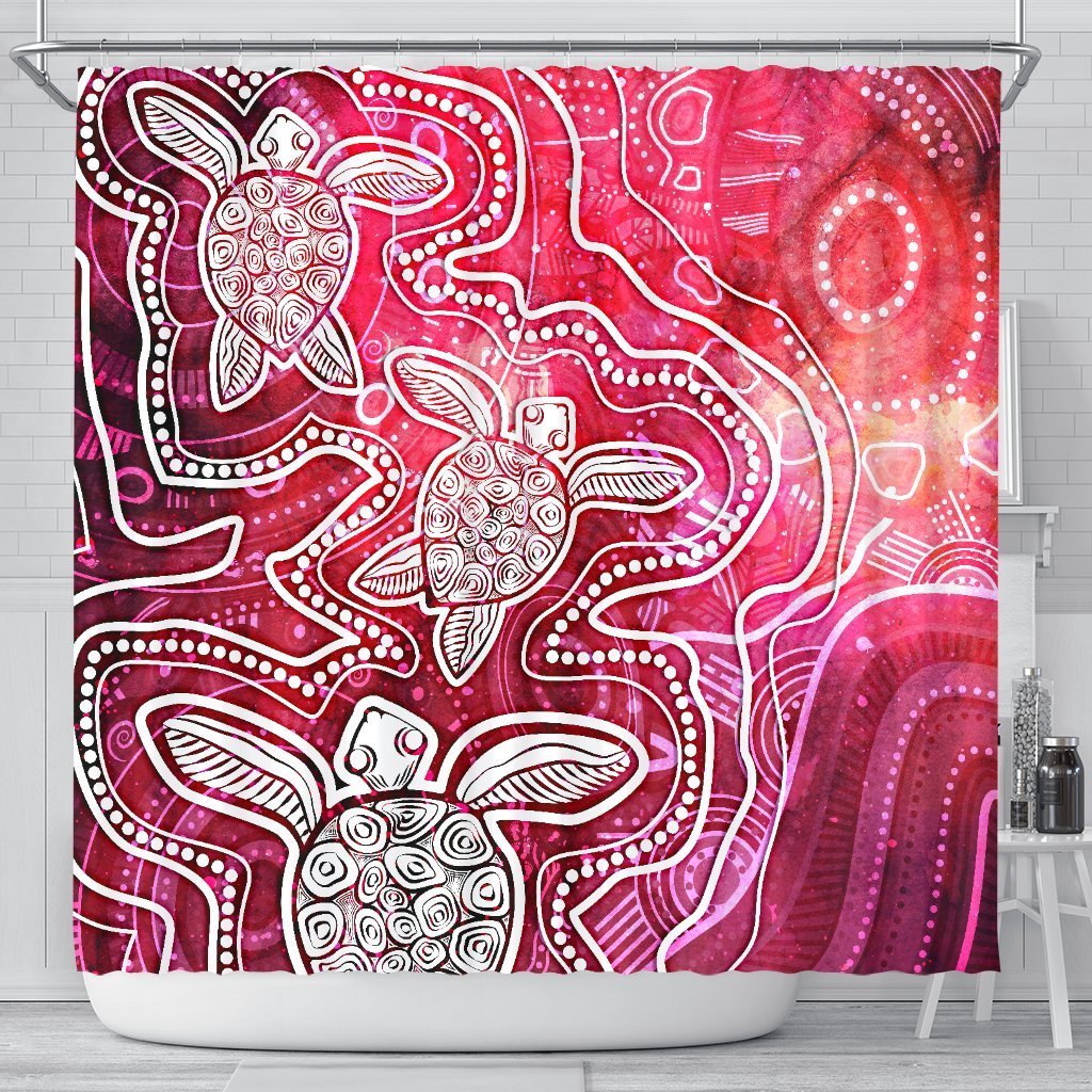 aboriginal-shower-curtain-sea-turtle-with-indigenous-patterns-pink