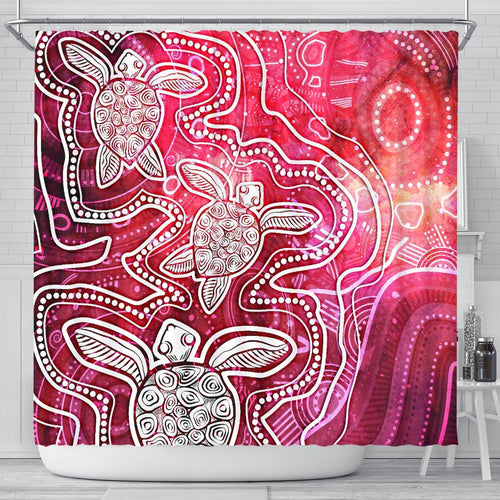 aboriginal-shower-curtain-sea-turtle-with-indigenous-patterns-pink