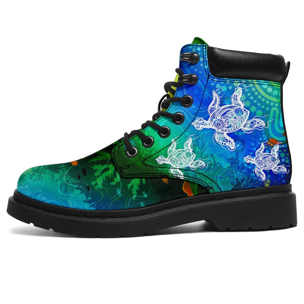 aboriginal-all-seaason-boots-indigenous-turtle-ocean-dot-painting-art