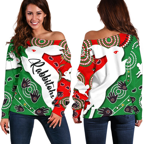 Rabbitohs Forever Off Shoulder Sweater Indigenous - Vibe Hoodie