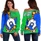 Torres Strait Islands Women's Off Shoulder Sweater -  Flag with Aboriginal Patterns - Vibe Hoodie