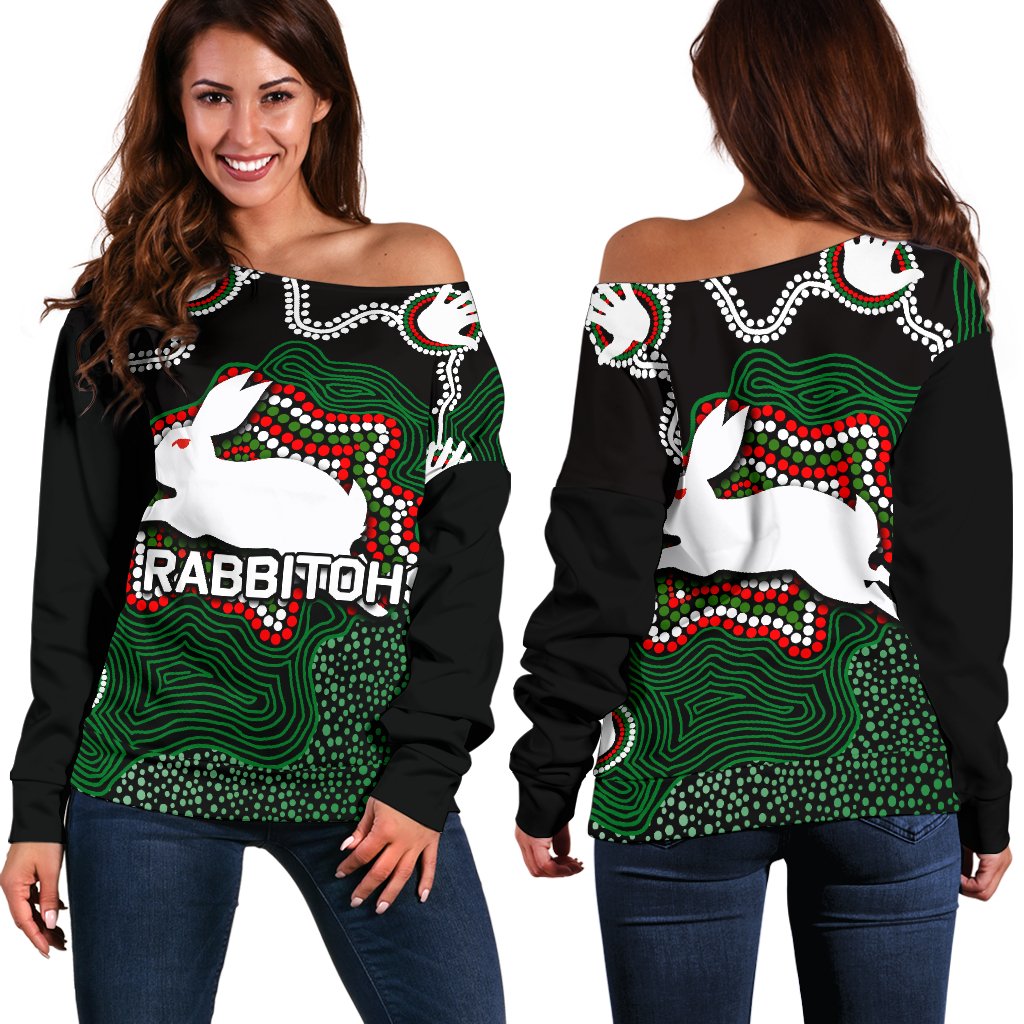 Rabbitohs Women's Off Shoulder Sweater Aboriginal 2 - Vibe Hoodie