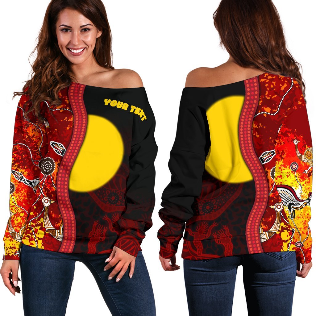 [Custom] Aboriginal Off Shoulder Sweater - Red Indigenous Flag - Vibe Hoodie