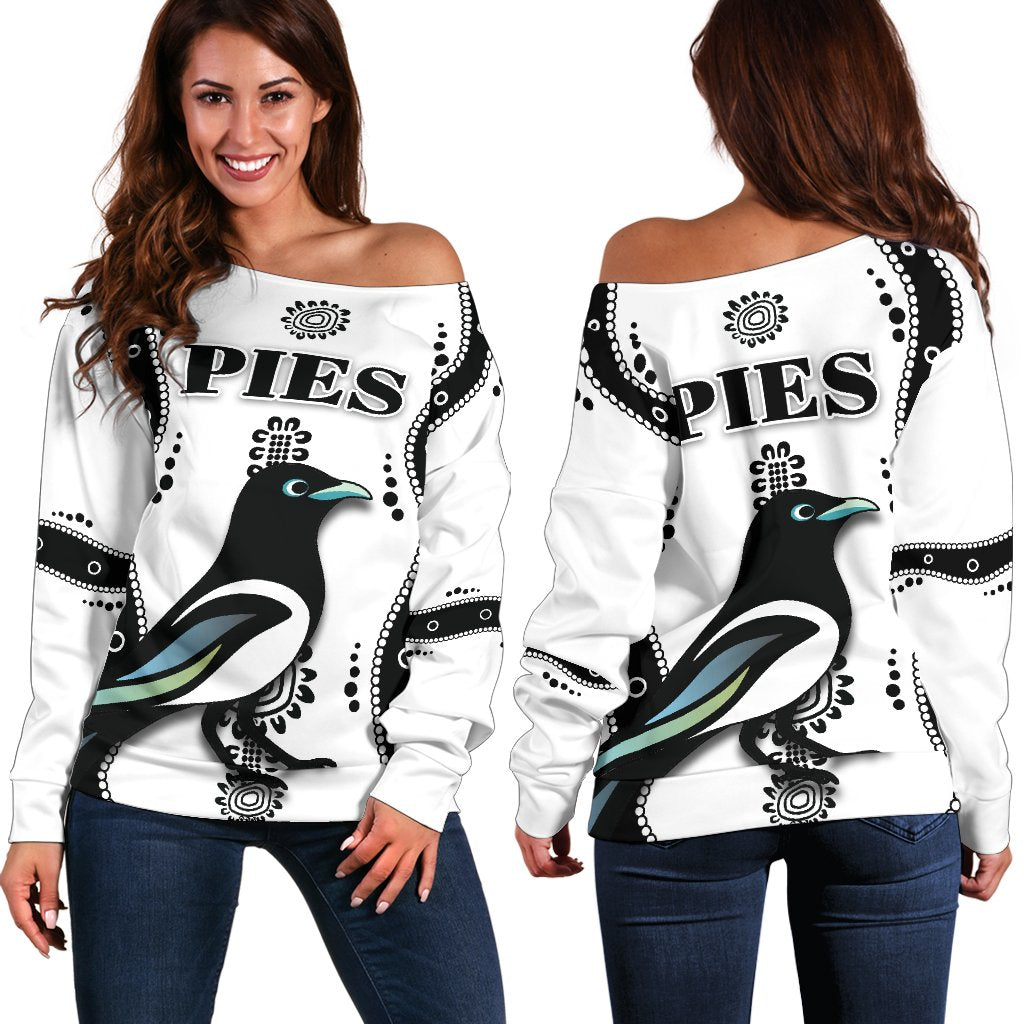 Collingwood Women Off Shoulder Sweater Pies Indigenous - White - Vibe Hoodie