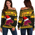 Brisbane Women Off Shoulder Sweater Broncos Christmas Unique Vibes - Black - Vibe Hoodie