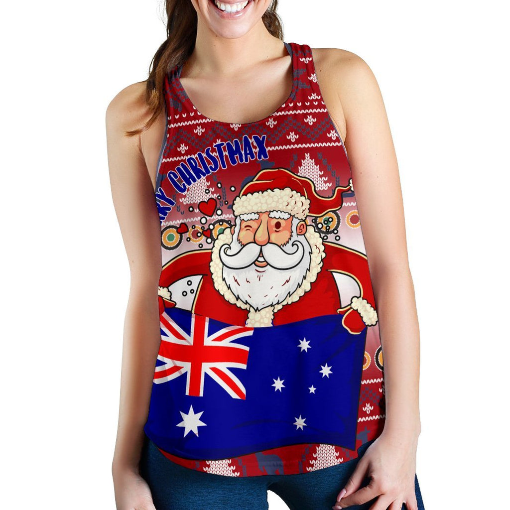 Christmas Womens Racerback Tank - Australia Santa Claus Hold The Flag ( Red) - Vibe Hoodie