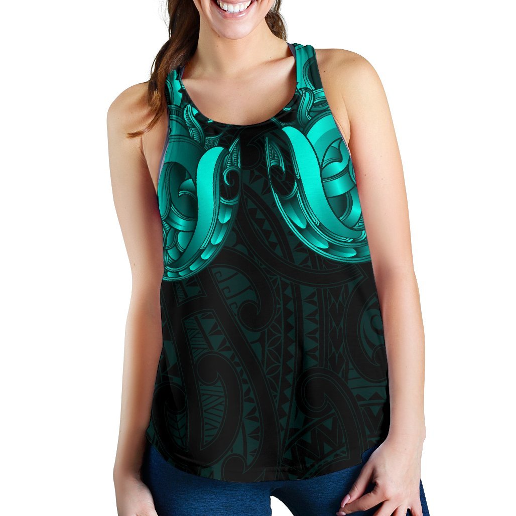 Maori Ta Moko Women Racerback Tank New Zealand Turquoise - Vibe Hoodie