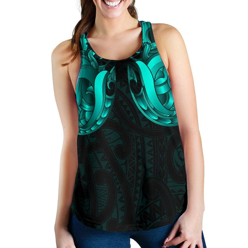 Maori Ta Moko Women Racerback Tank New Zealand Turquoise - Vibe Hoodie