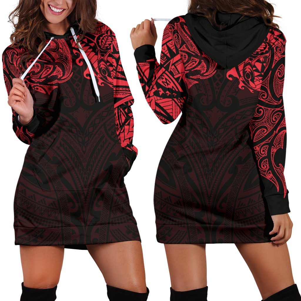 new-zealand-womens-hoodie-dress-maori-polynesian-tattoo-red