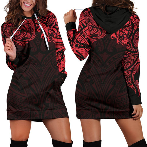 new-zealand-womens-hoodie-dress-maori-polynesian-tattoo-red