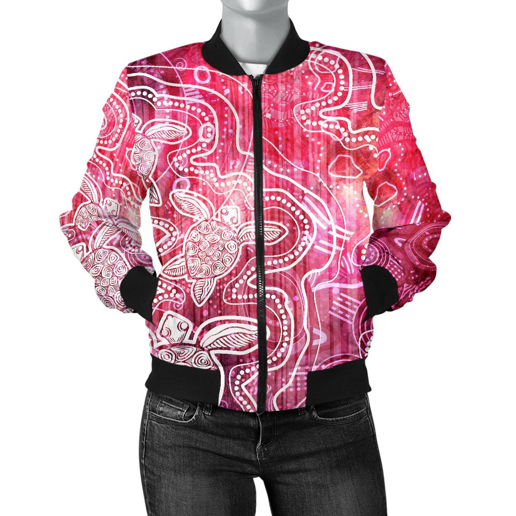 aboriginal-womens-bomber-jacket-sea-turtle-with-indigenous-patterns-pink