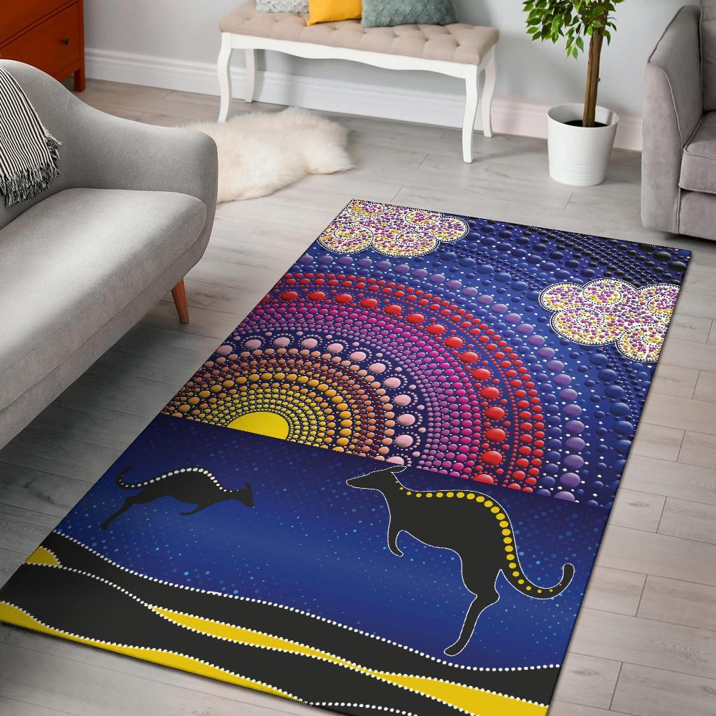 area-rug-sunset-over-the-sea-and-kangaroo-dot-painting