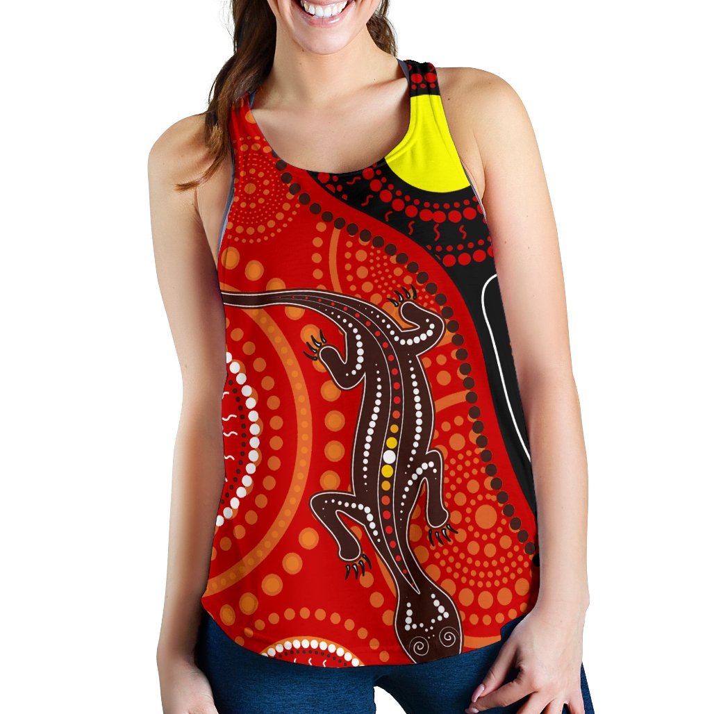 Aboriginal Women's Racerback Tank - Australia Lizard Dot Painting Art - Vibe Hoodie