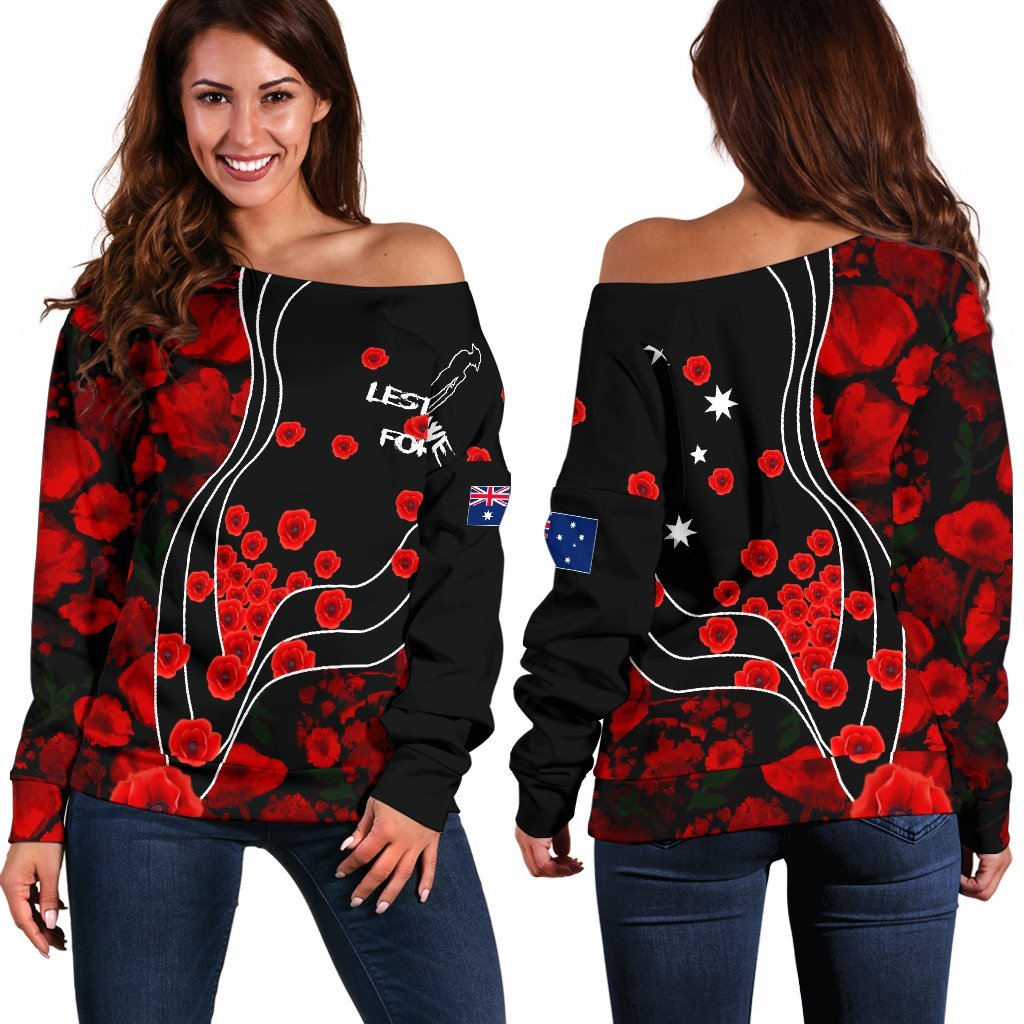 Anzac Lest We Forget Women's Off Shoulder Sweater - Poppy Flowers - Vibe Hoodie