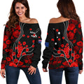 Anzac Lest We Forget Women's Off Shoulder Sweater - Poppy Flowers - Vibe Hoodie