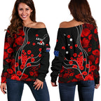 Anzac Lest We Forget Women's Off Shoulder Sweater - Poppy Flowers - Vibe Hoodie