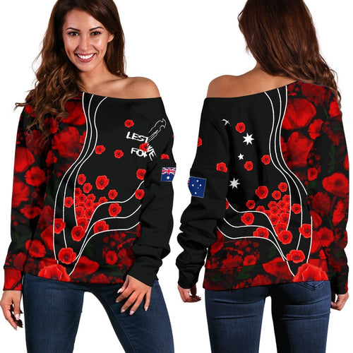 Anzac Lest We Forget Women's Off Shoulder Sweater - Poppy Flowers - Vibe Hoodie