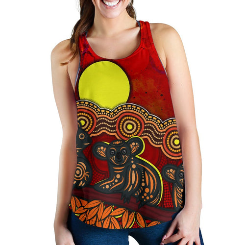 Aboriginal Women's Racerback Tank - Australian Indigenous Koala - Vibe Hoodie