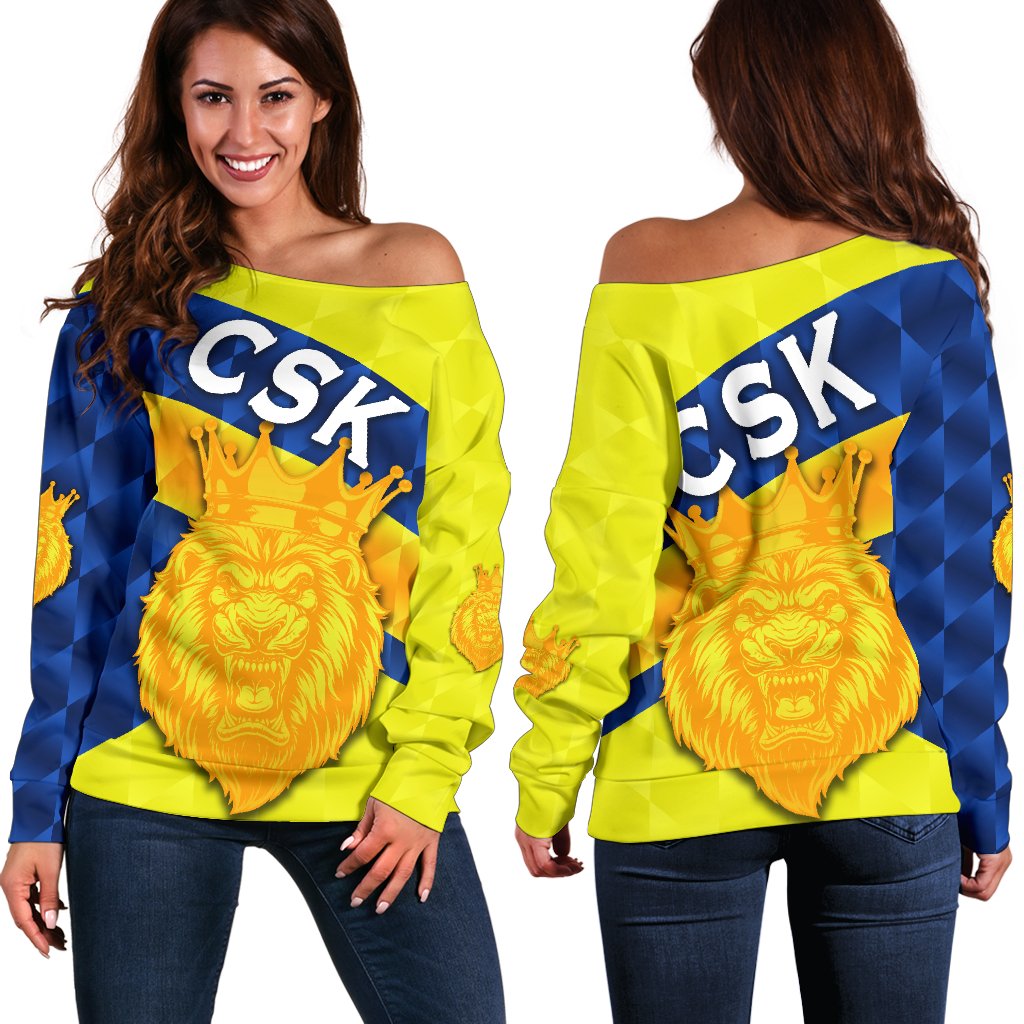CSK Women Off Shoulder Sweater Cricket Sporty Style - Vibe Hoodie