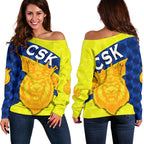CSK Women Off Shoulder Sweater Cricket Sporty Style - Vibe Hoodie