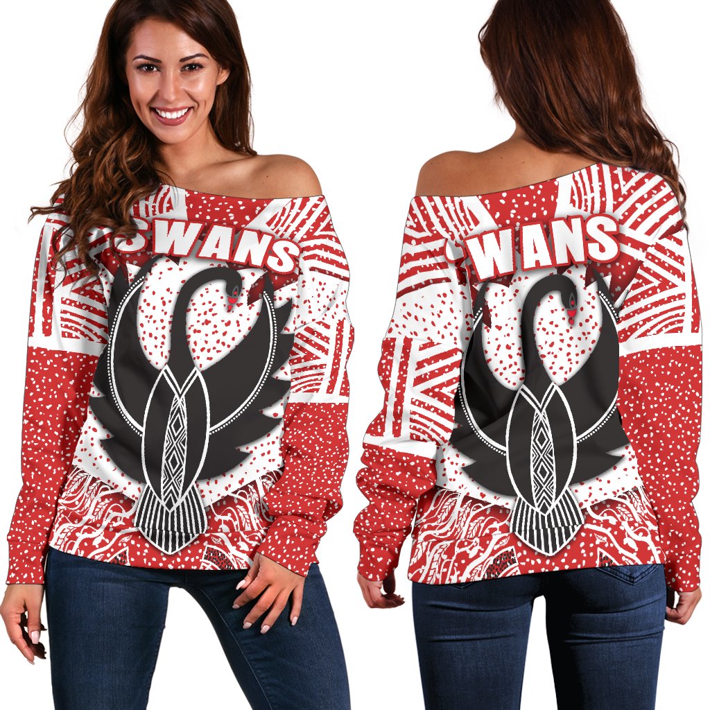 Sydney Women Off Shoulder Sweater Indigenous Swans - Vibe Hoodie