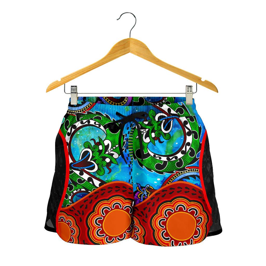 Aboriginal Women's Shorts - Aussie Indigenous Patterns Blue - Vibe Hoodie