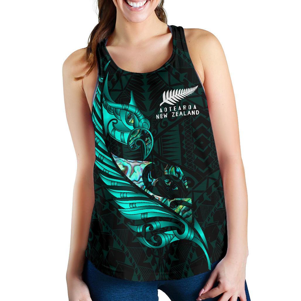 New Zealand Racerback Tank Manaia Paua Fern Wing - Turquoise - Vibe Hoodie
