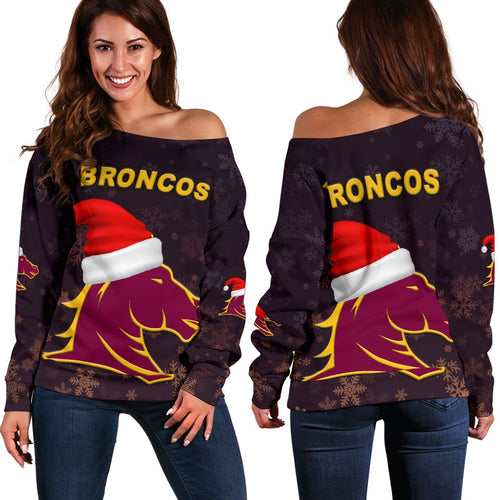 Brisbane Women Off Shoulder Sweater Broncos Christmas - Vibe Hoodie