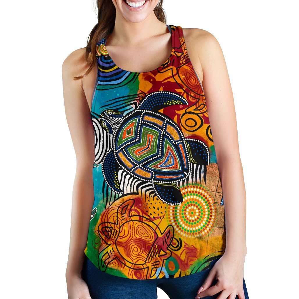 Aboriginal Women's Racerback Tank - Turtle Indigenous Art - Vibe Hoodie