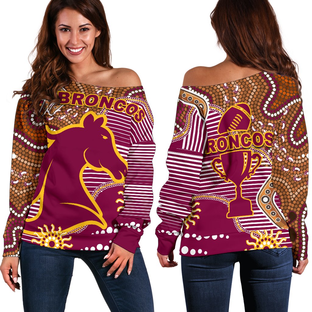 Broncos Super Off Shoulder Sweater Indigenous Brisbane - Vibe Hoodie