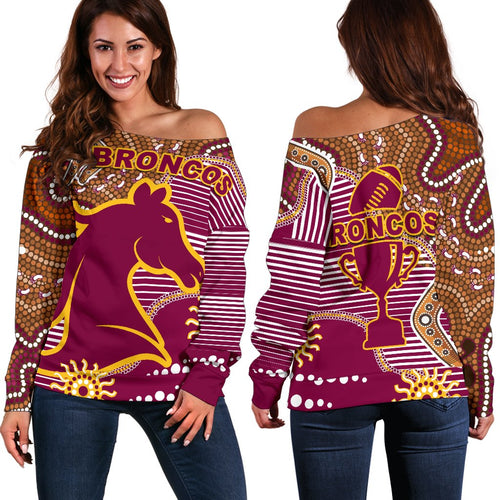 Broncos Super Off Shoulder Sweater Indigenous Brisbane - Vibe Hoodie