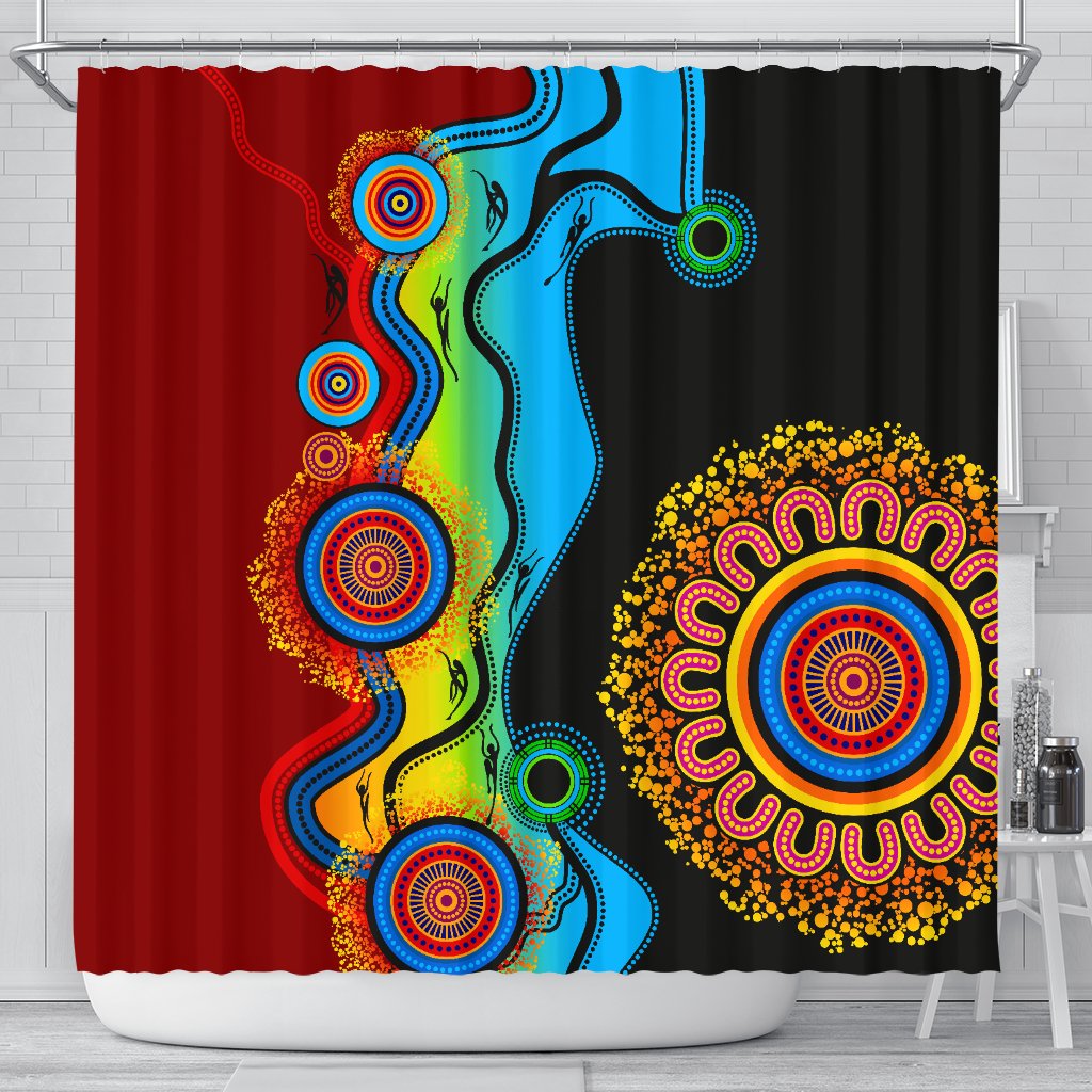aboriginal-shower-curtain-indigenous-art-color-circle-patterns-blue-dream