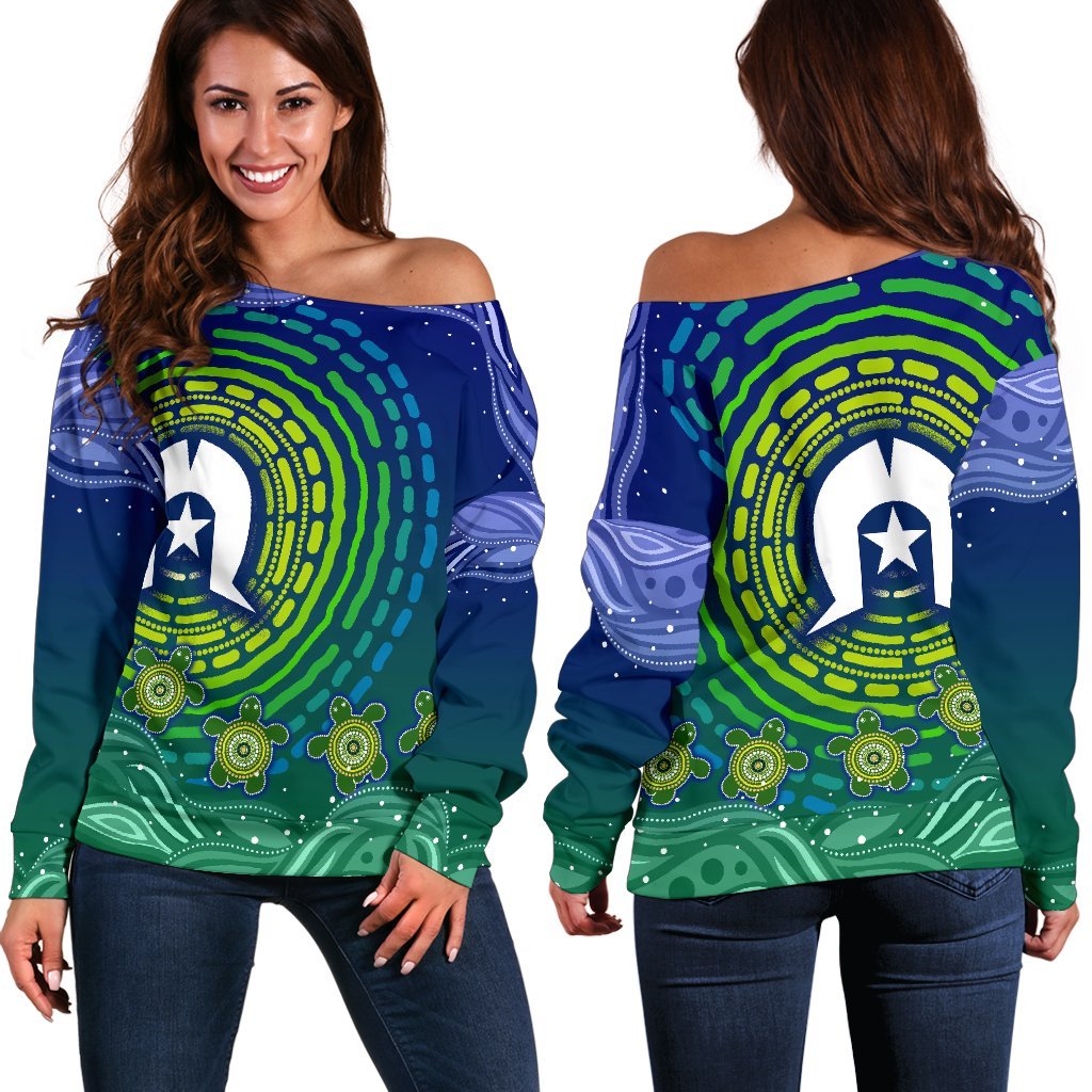 Torres Strait Islanders Women's Off Shoulder Sweater - Aboriginal Turtle - Vibe Hoodie