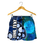 [Custom Text] Aboriginal Women's Shorts- Australia Indigenous Flag Circle Dot Painting Art (Blue) - Vibe Hoodie