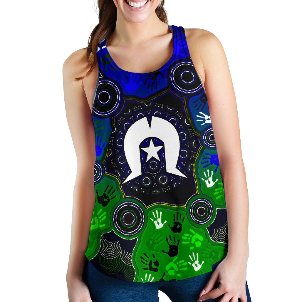Aboriginal  Women's Racerback Tank- Torres Strait Symbol With Indigenous Patterns - Vibe Hoodie