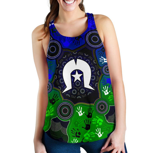 Aboriginal  Women's Racerback Tank- Torres Strait Symbol With Indigenous Patterns - Vibe Hoodie