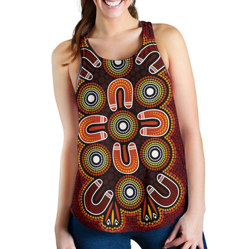 ABoriginal Women's Racerback Tank  - Aboriginal Dot Painting Flowers Style - Vibe Hoodie