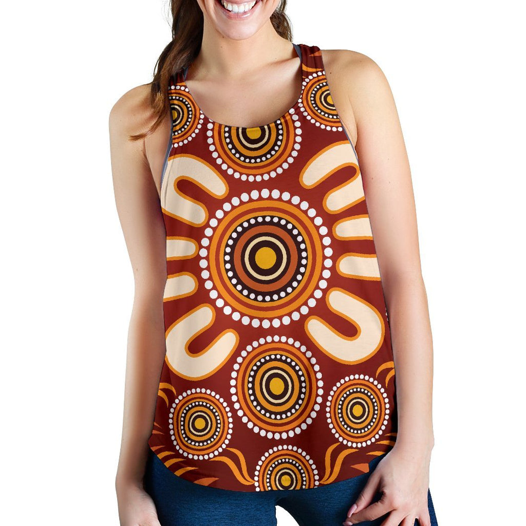Aboriginal Women's Racerback Tank - Circle Flowers Patterns Ver03 - Vibe Hoodie