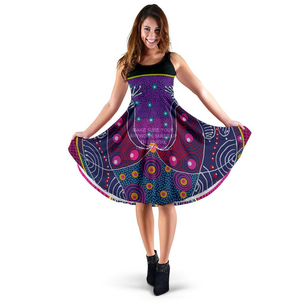 Midi Dress - Aboriginal Sublimation Dot Pattern Style (Violet) - Vibe Hoodie