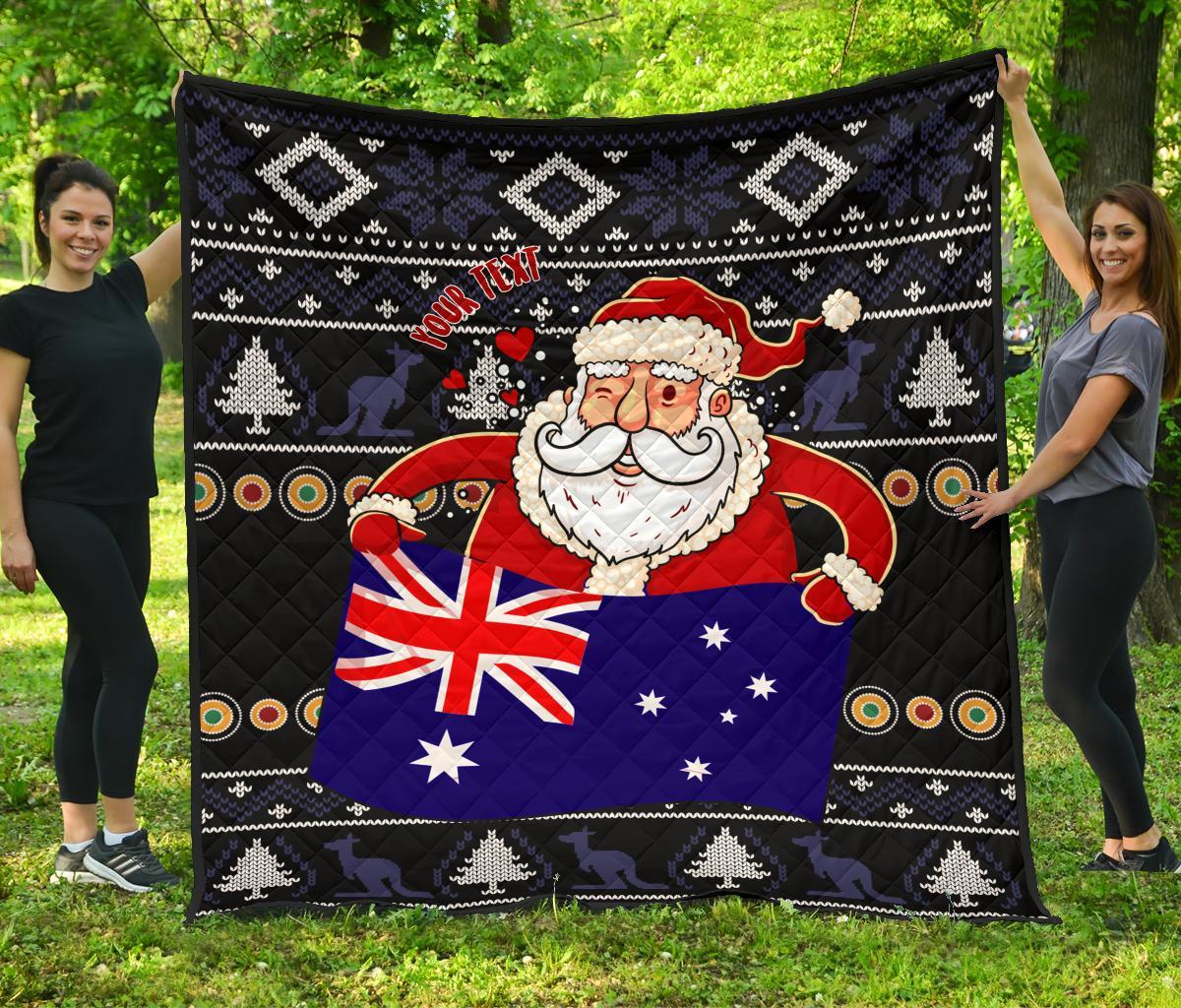 christmas-personalised-premium-quilt-australia-santa-claus-hold-the-flag-black