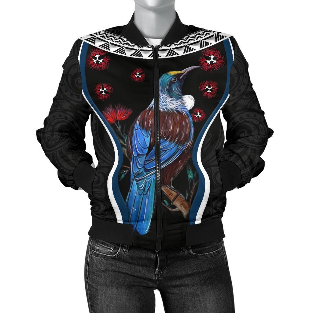 new-zealand-tui-bird-women-bomber-jacket-pohutukawa-black