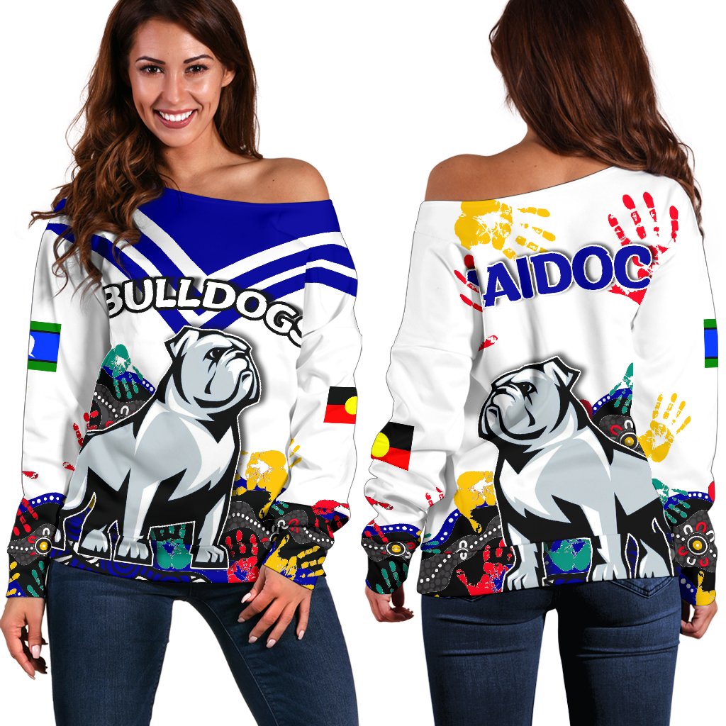 Naidoc Bulldogs Women's Off Shoulder Sweater Aboriginal Hand - Vibe Hoodie